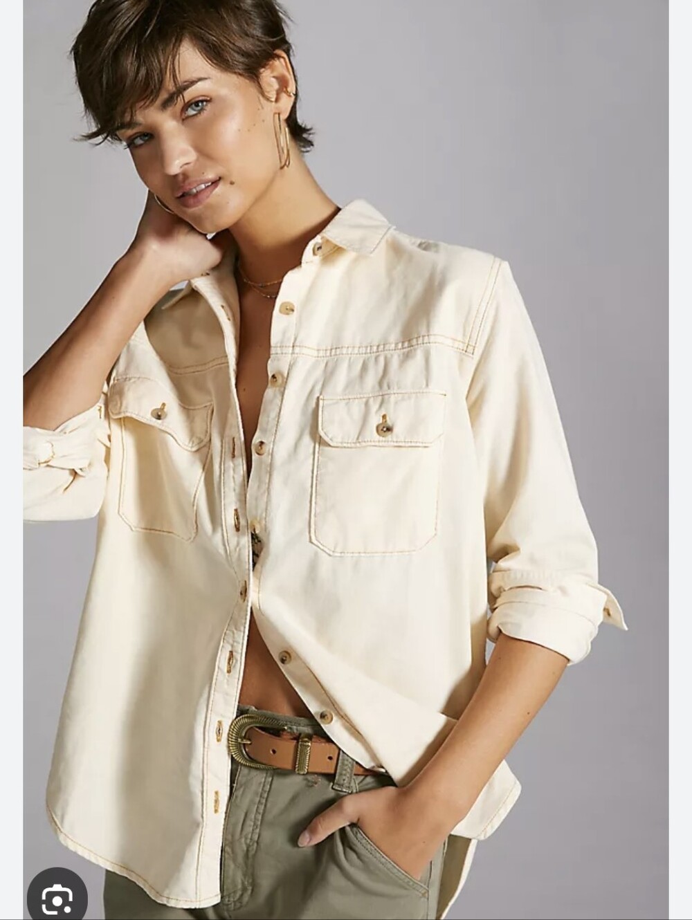 Pilcro Women's Button Down Shirt Corduroy Sz M Relaxed Soft Cotton Utility Fall
